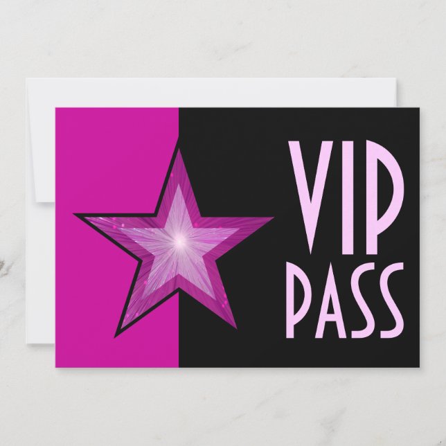 Pink Stjärna 'VIP PASS' rosa svart Inbjudningar (Framsida)