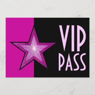 Pink Stjärna 'VIP PASS' rosa svart Inbjudningar