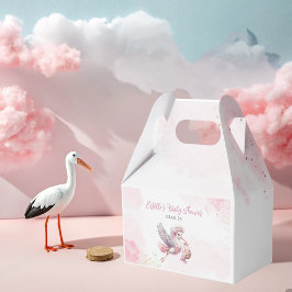 Pink Stork and Cloud Girl Baby Shower Favor Box Presentaskar