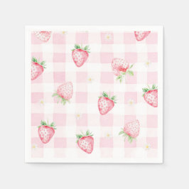 Pink Strawberries Gingham Berry First 1st Birthday Pappersservett