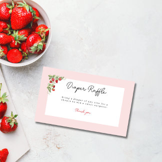 Pink Strawberry Baby Shower Diaper Raffle Tilläggskort