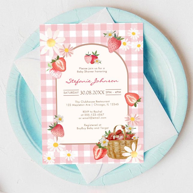 Pink Strawberry Baby Shower Invitation Inbjudningar (Skapare uppladdad)