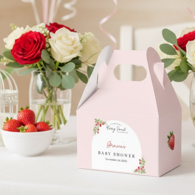 Pink Strawberry Baby Shower Presentaskar (Berry Sweet Baby Shower Favor Box)