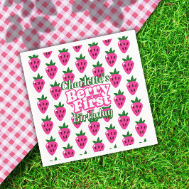 Pink Strawberry Berry First Birthday Paper Napkin Pappersservett