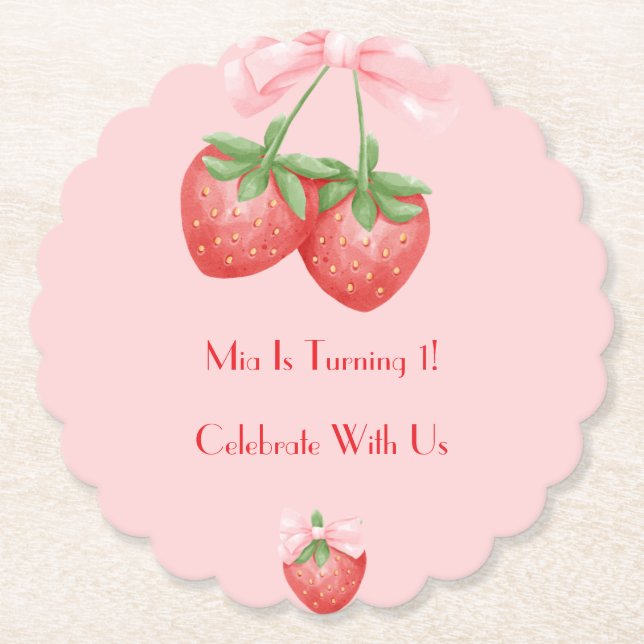 Pink strawberry birthday  underlägg papper (Framsida)