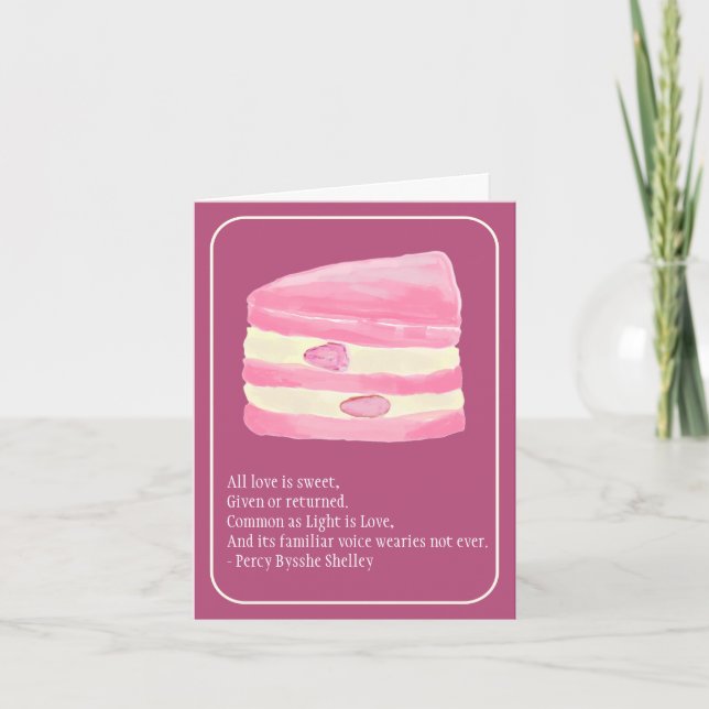 Pink Strawberry Cake and Poem Valentine's Day Card Helgkort (Framsida)