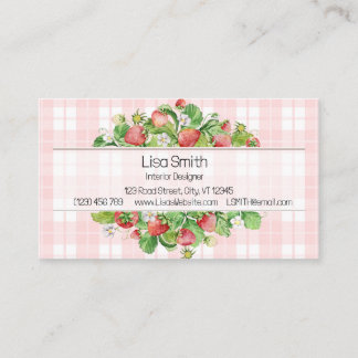 Pink Strawberry Gingham Business Card  Visitkort