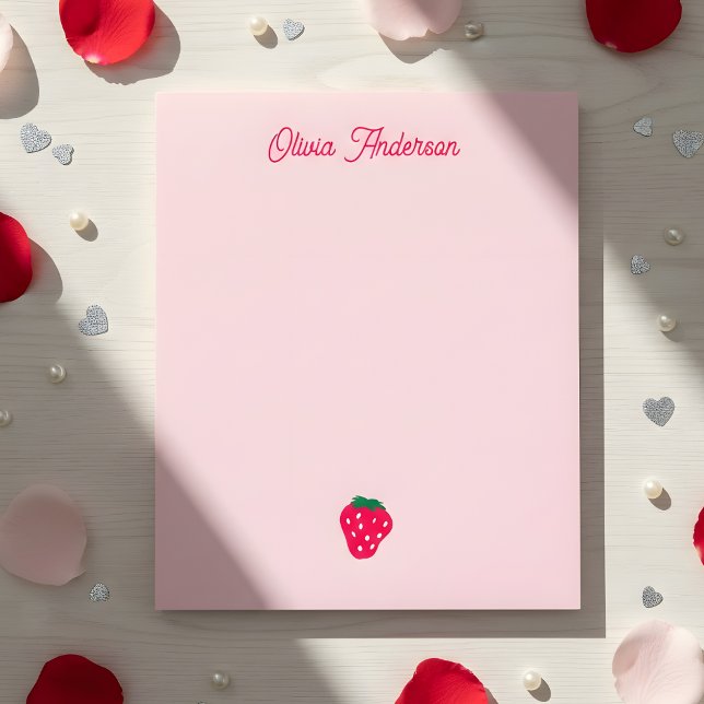 Pink Strawberry Valentines Day Personalized Name Anteckningsblock (Skapare uppladdad)