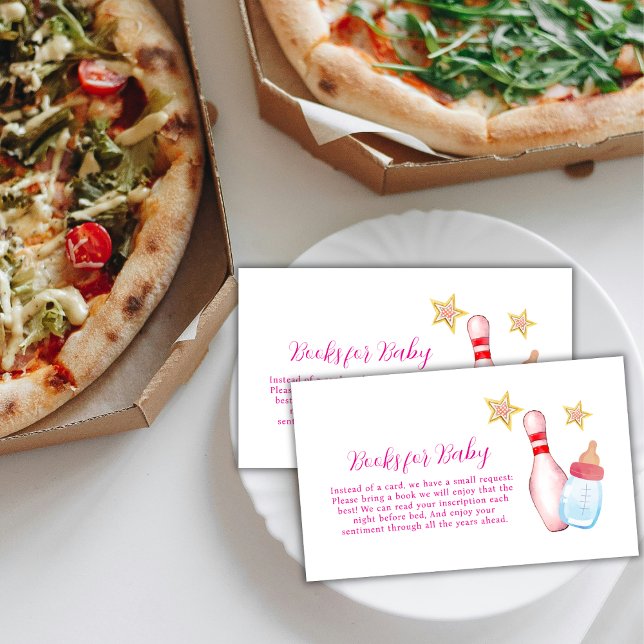 Pink Strike Up Bowling Books For Baby Shower  Tilläggskort (Pink Strike Up Bowling Books For Baby Shower Enclosure Card)