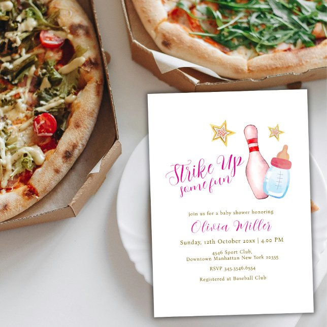 Pink Strike Up Some Fun Bowling Sport Baby Shower  Inbjudningar (Pink Strike Up Some Fun Bowling Sport Baby Shower Invitation)