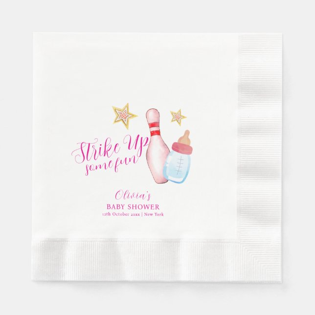 Pink Strike Up Some Fun Bowling Sport Baby Shower  Pappersservett (Framsidan)
