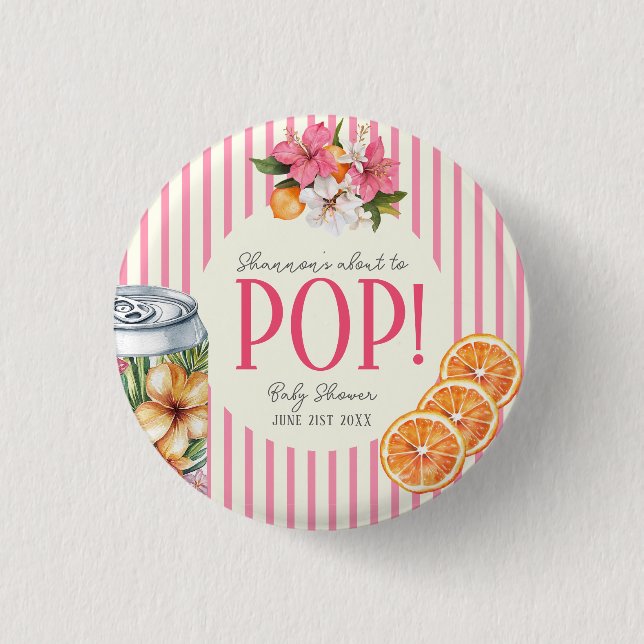 Pink Stripe Citrus POP Baby Shower  Knapp (Framsida)