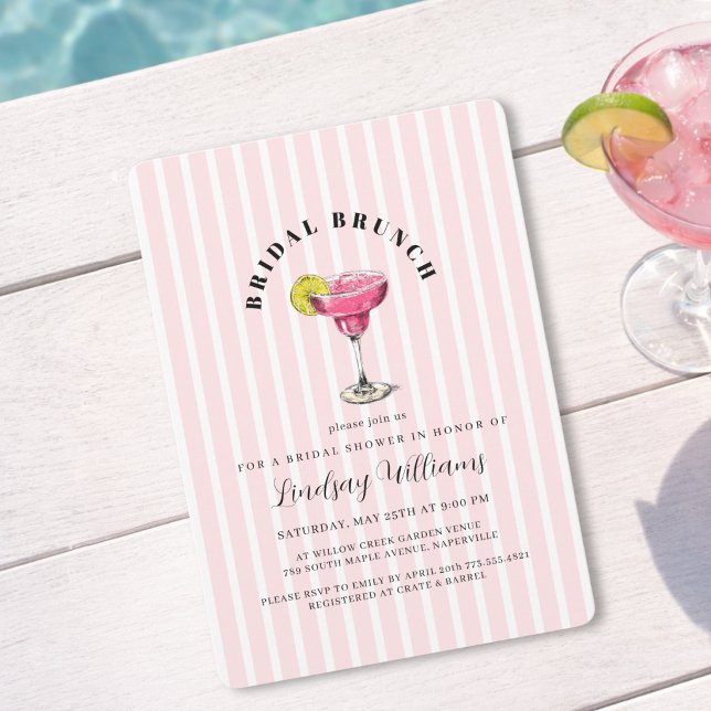 Pink Stripe Cocktail Bröllopsfest för bruden Inbju Inbjudningar (Pink Stripe Cocktail Bridal Shower Party Invitatio Invitation)