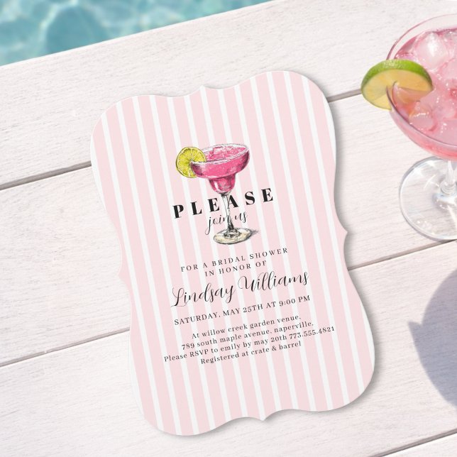 Pink Stripe Cocktail Bröllopsfest för bruden Inbjudningar (Pink Stripe Cocktail Bridal Shower Party Invitation)