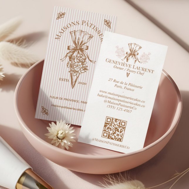 Pink Stripe Floral Baking Pastry Piping Bag Bakery Visitkort (Pink Stripe Floral Baking Pastry Piping Bag Bakery Business Card)