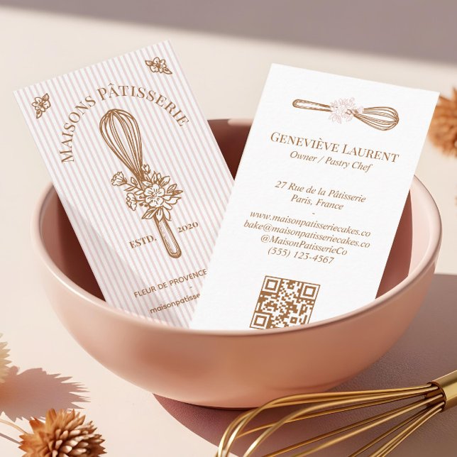 Pink Stripe Floral Whisk Baking Utensil Bakery Visitkort (Pink Stripe Floral Whisk Baking Utensil Bakery Business Card)