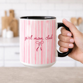 Pink Stripe Girl Mom Club  Mugg