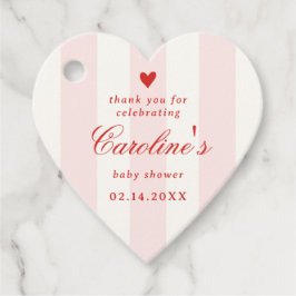 Pink Stripe Heart Valentine Baby Shower Gåvor Etiketter