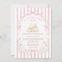 Pink Stripe Little Lamb Baby Shower Floral Inbjudningar