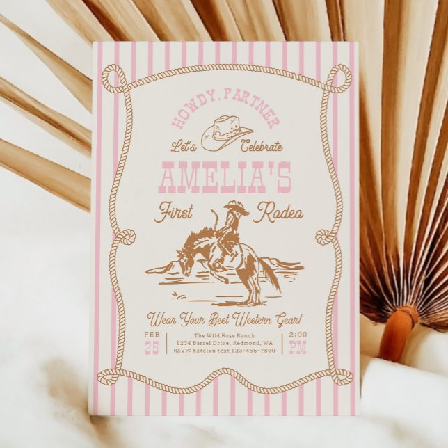 Pink Stripe Rope Rodeo Invitation Inbjudningar (Skapare uppladdad)