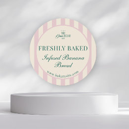 Pink Striped Bakery Logo Freshly Baked Bakery Runt Klistermärke
