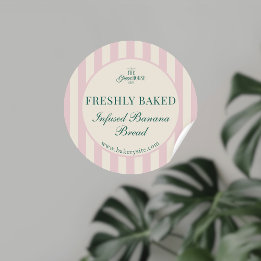 Pink Striped Bakery Logo Freshly Baked Bakery Runt Klistermärke
