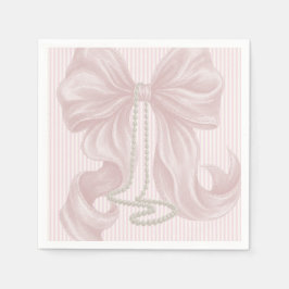 Pink Striped Bow and Pearl Necklace Pappersservett