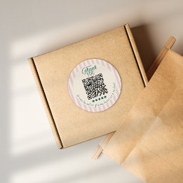 Pink Striped Business Thank You Review QR Code Runt Klistermärke