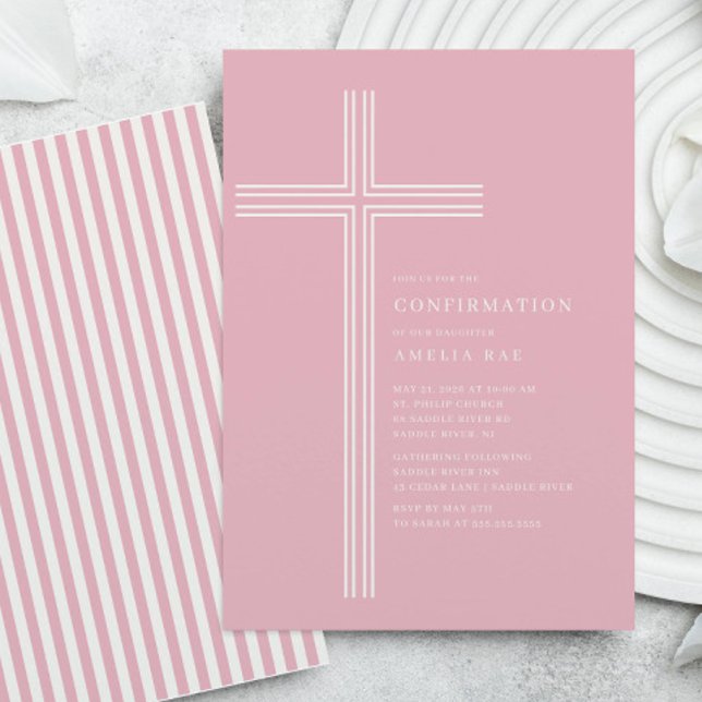 Pink Striped Confirmation Invitation Inbjudningar (Skapare uppladdad)