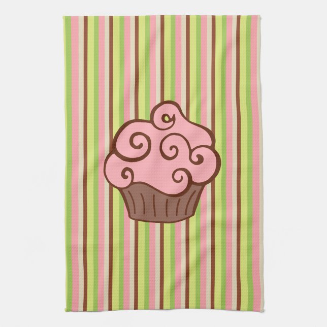 Pink Striped Cupcake Kitchen Towel  Kökshandduk (Vertikal)