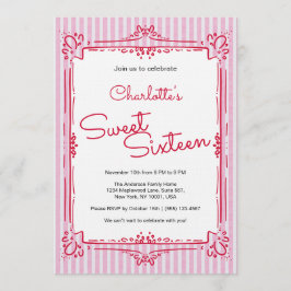 Pink Striped Glam Princess Sweet 16 Party Inbjudningar