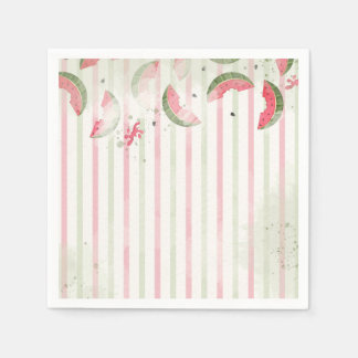 Pink Striped Watermelon First Birthday Party Invit Pappersservett