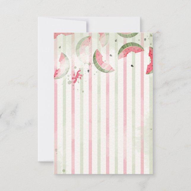 Pink Striped Watermelon First Birthday Party Invit Tack Kort (Framsida)
