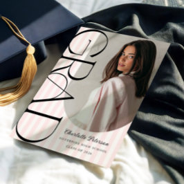 Pink Stripes Aesthetic Graduation Invitation Inbjudningar