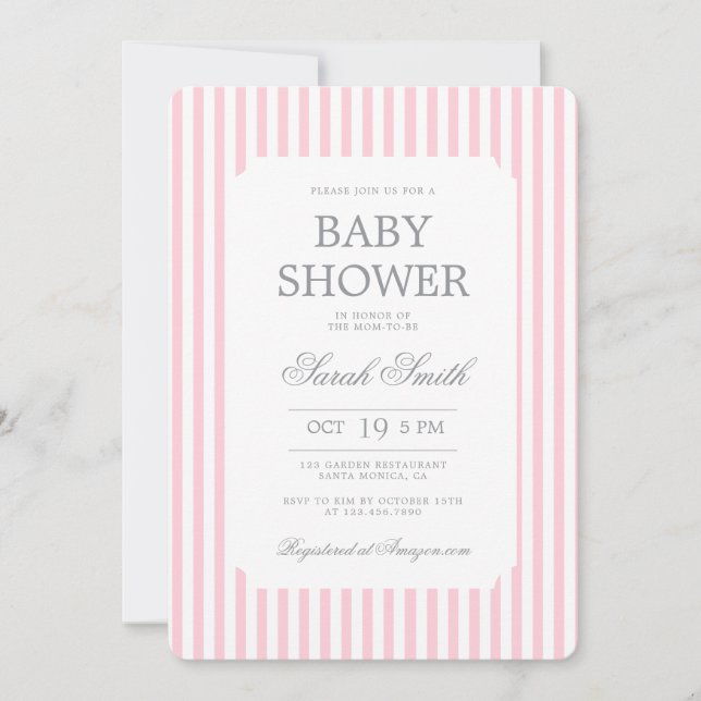 Pink Stripes Baby Shower girl Invitation Inbjudningar (Framsida)