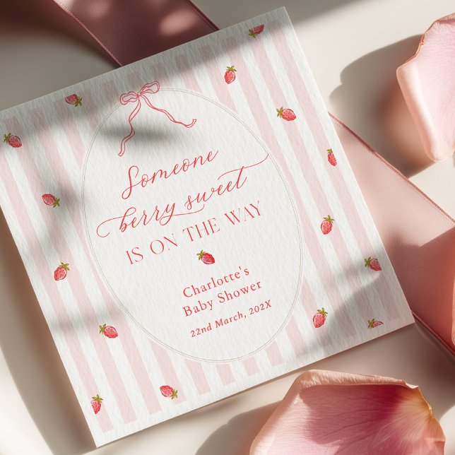 Pink Stripes Berry Sweet Baby Shower Invitation Pappersservett (Skapare uppladdad)
