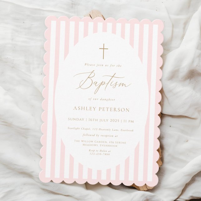 Pink Stripes Girl Baptism Invitation Inbjudningar (Skapare uppladdad)