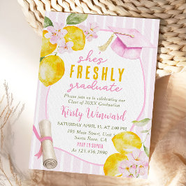 Pink Stripes Lemons and Flowers Graduation Inbjudningar