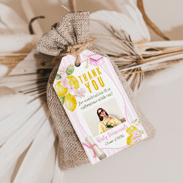 Pink Stripes Lemons and Flowers Graduation Presentetikett