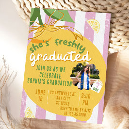 Pink Stripes Lemons Photo Graduation Invitat Inbjudningar