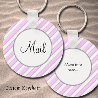 Pink Stripes on White Editable Front & Back Mail Nyckelring