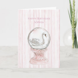 Pink Stripes Swan Birthday Kort