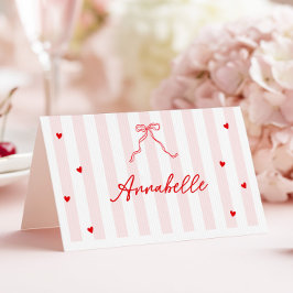 Pink Stripes Valentine's Table Name Card  Bordsnummer