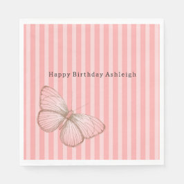 Pink Stripes with Butterfly Birthday Pappersservett