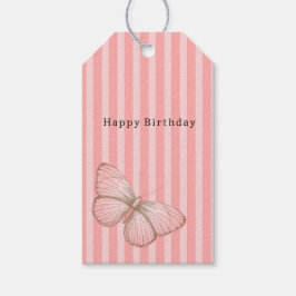 Pink Stripes with Butterfly Birthday Presentetikett