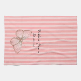 Pink Stripes with Butterfly Kökshandduk