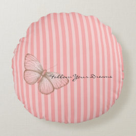 Pink Stripes with Butterfly Rund Kudde