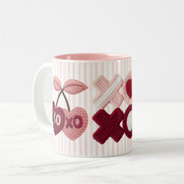 Pink Stripes XOXO Cherry  Två-Tonad Mugg