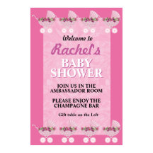 Pink Stroller Girl Baby Shower Welcome Poster