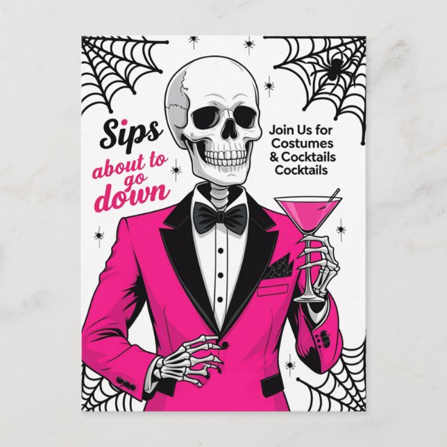 Pink Suit Skeleton Halloween Helg Vykort (Framsida)
